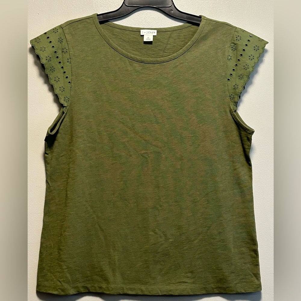 J. by J.Crew Hunter Green Eyelet Cap Sleeve 100% Cotton Shirt.   Size XL